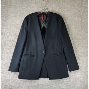 Spanx The Perfect Collarless Blazer Womens M Ponte Knit Jacket Black One Button